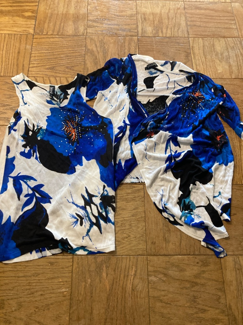 berek Blue and White Floral Camisole and Cardigan Set